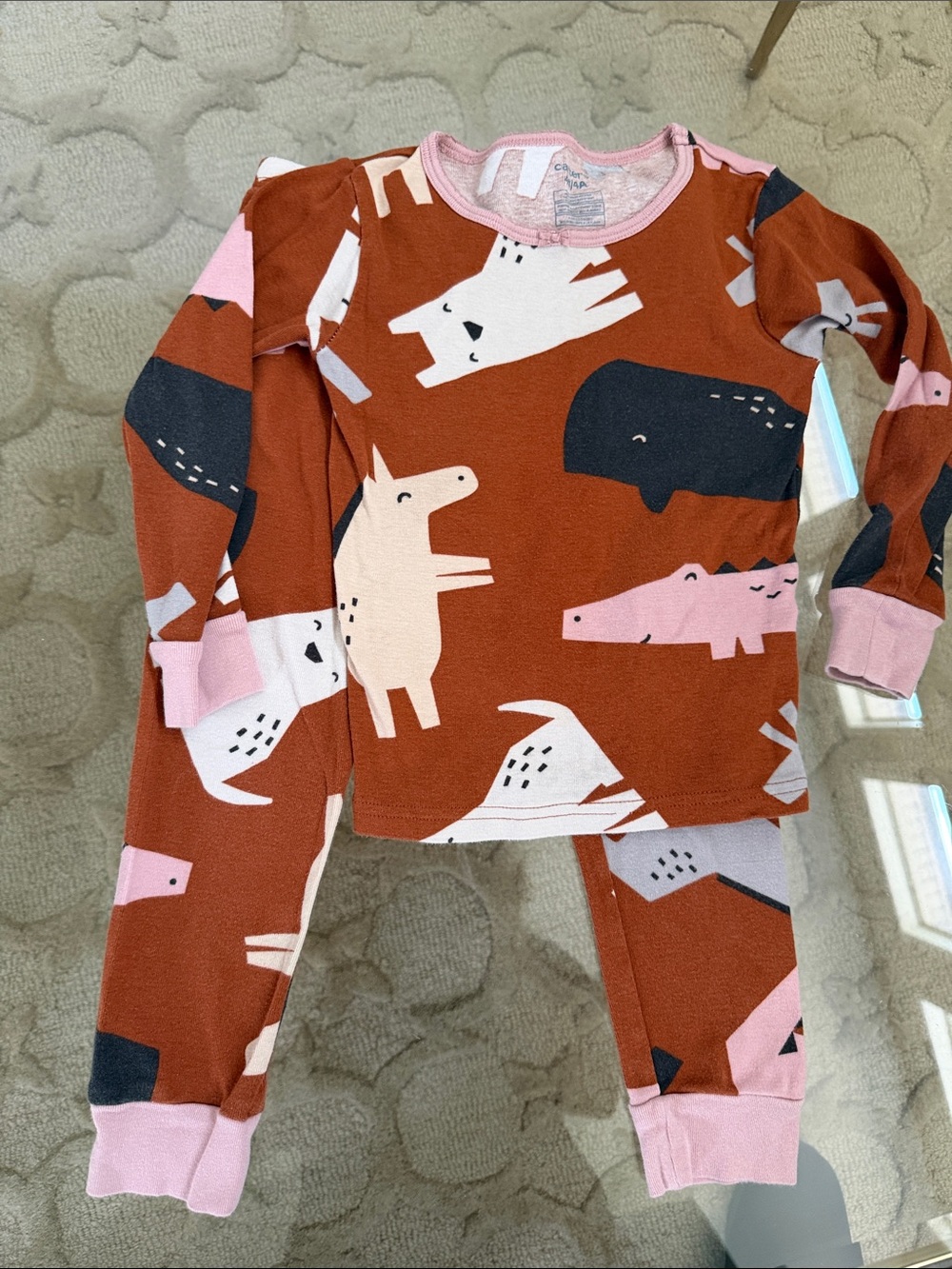 Carter's Rust Animal Print Pajama Set with Pink and Black Accents